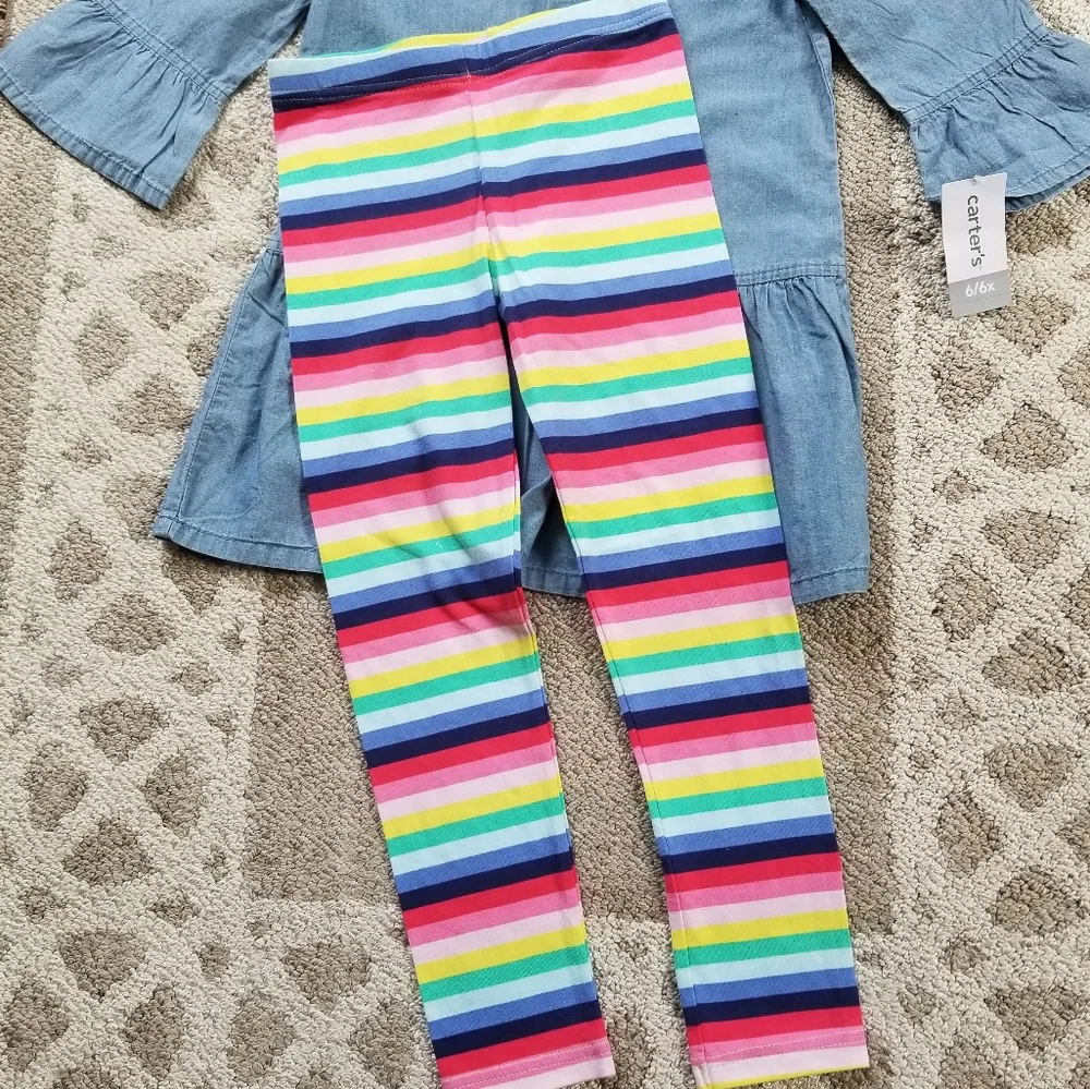 Carter's Chambray Tunic & Rainbow Stripe Leggings